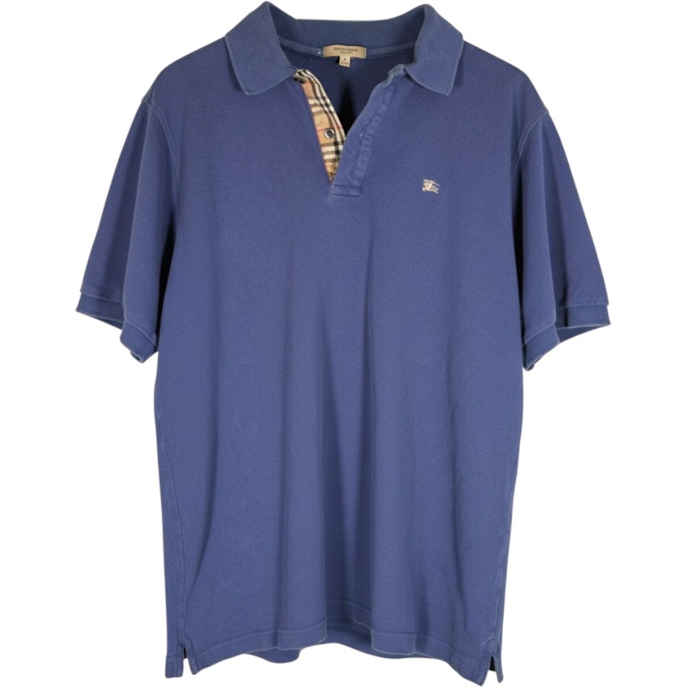 Burberry London Men Blue Nova Check Placket Pique Polo Shirt Size M